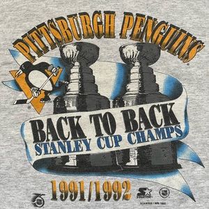 Vintage 90s Pittsburgh Penguins Shirt Back To Back Stanley Cup Champs Starter XL